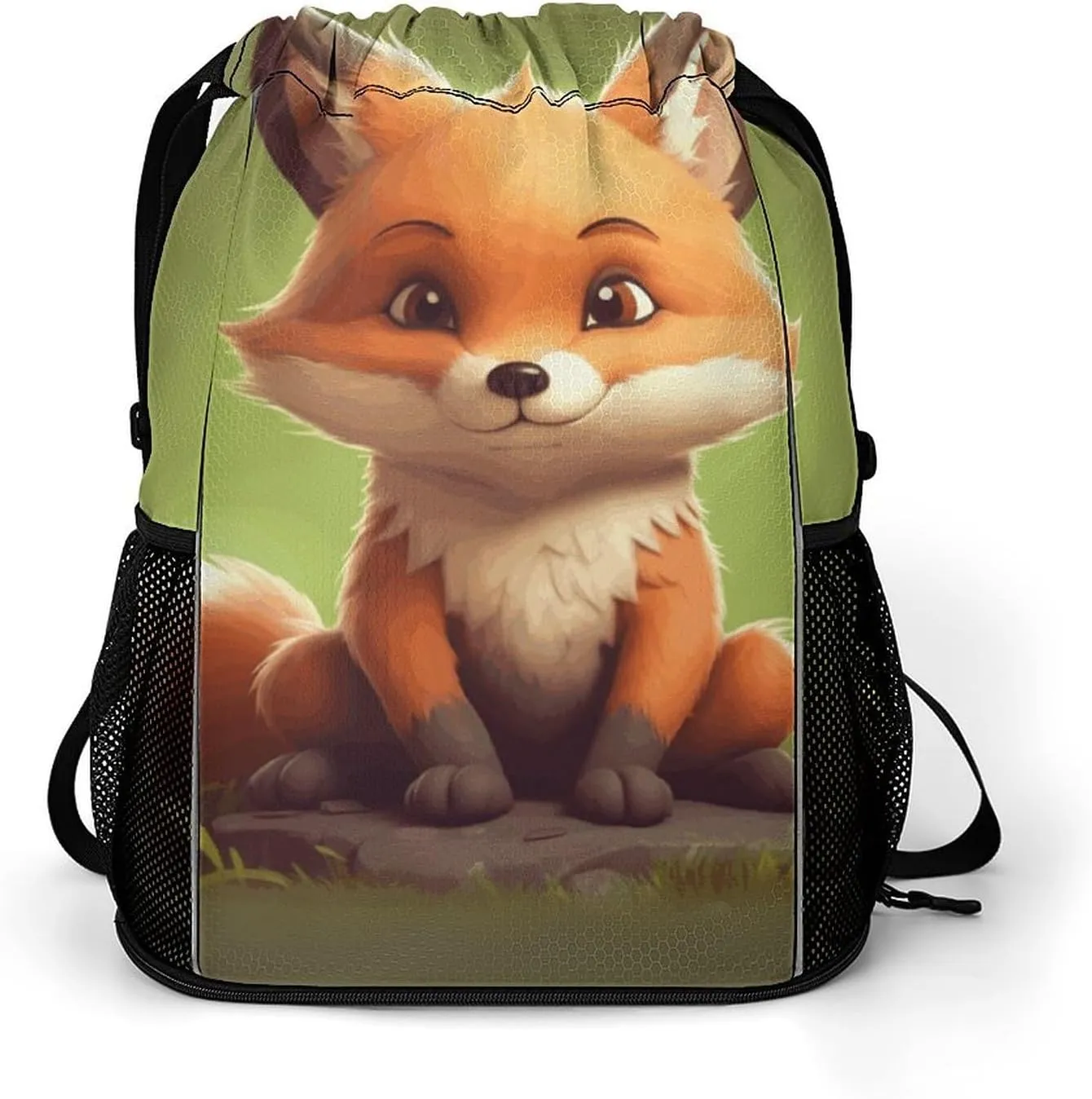 Sports Belt Pocket,Cute Little Fox Drawstring Backpack,drawstring Bag,travel Drawstring Backpack with Side Pocket, 45.5x41.5x36cm, Style