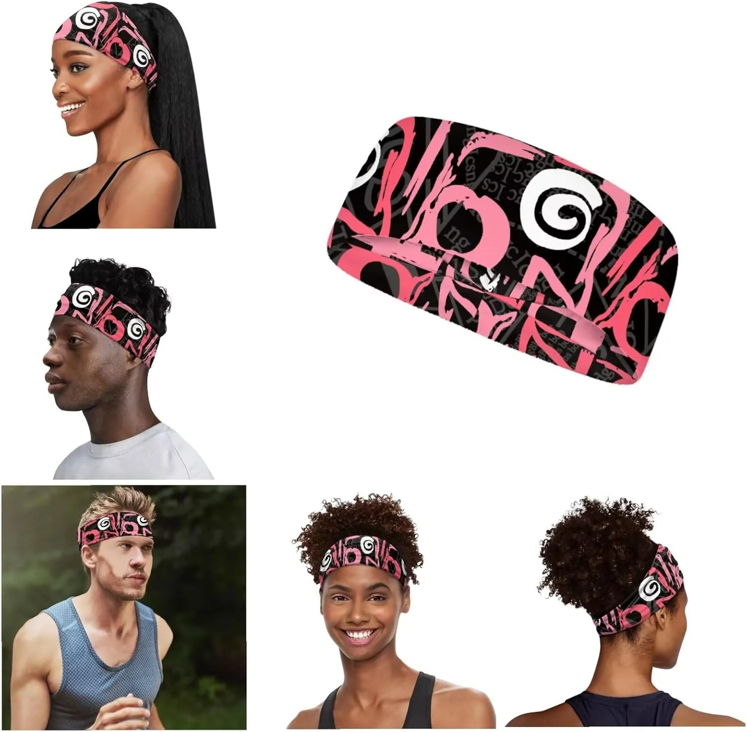 Sports Drawstring Backpack and Sports Headband Set, Gym Bag Geometric Print,Large String Bag Cinch Sackpack with Side & Inner Zip Pocket/Shoes Compartment for Beach Pool Swim Workout