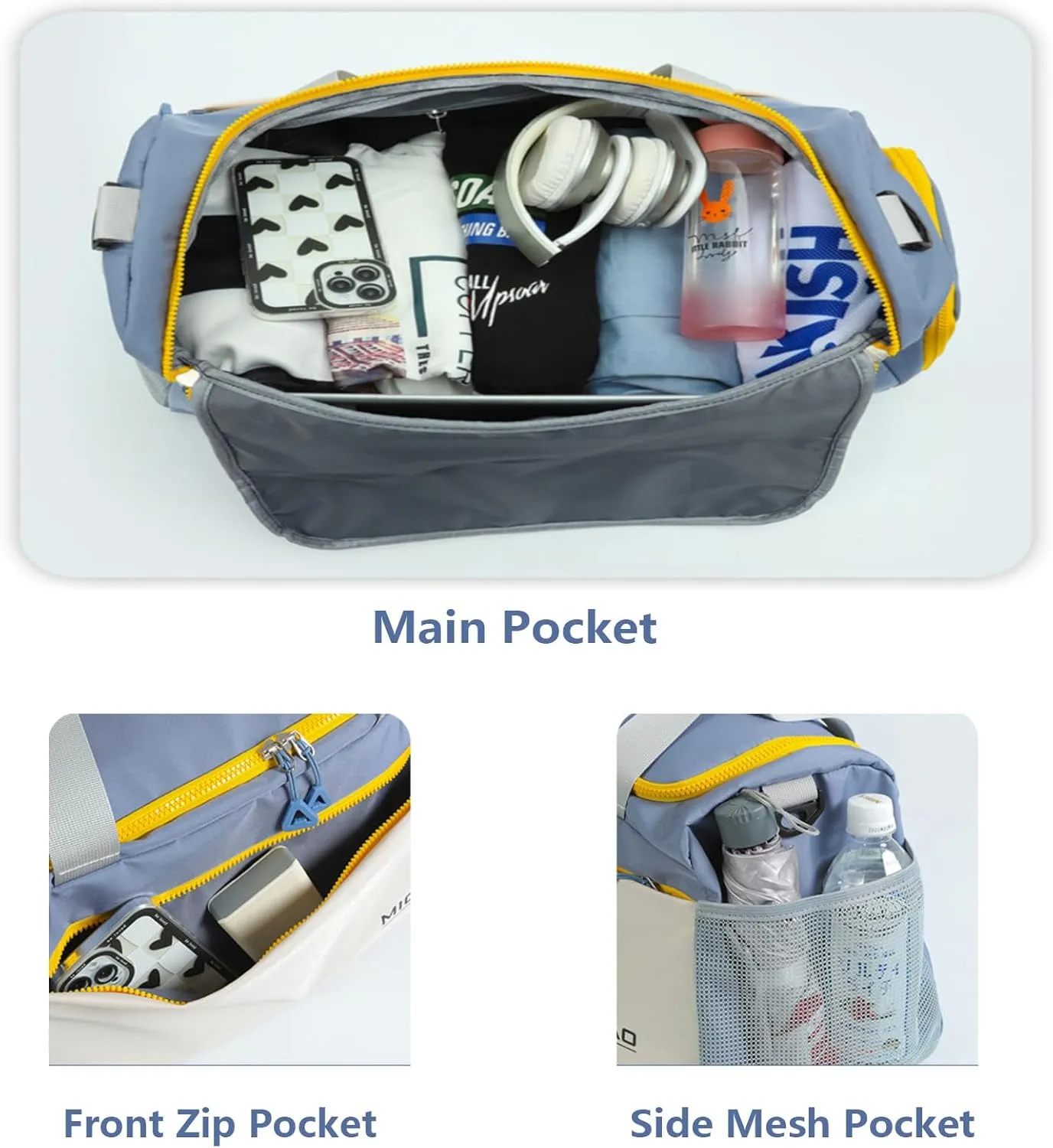 Sports Duffel Bag with Shoes Compartment and Wet Pocket,Gym Bag for Women and Men,Carry-On Bag Waterproof Weekender Bag Luggage Bag Overnight Bag Tote Bags(White)