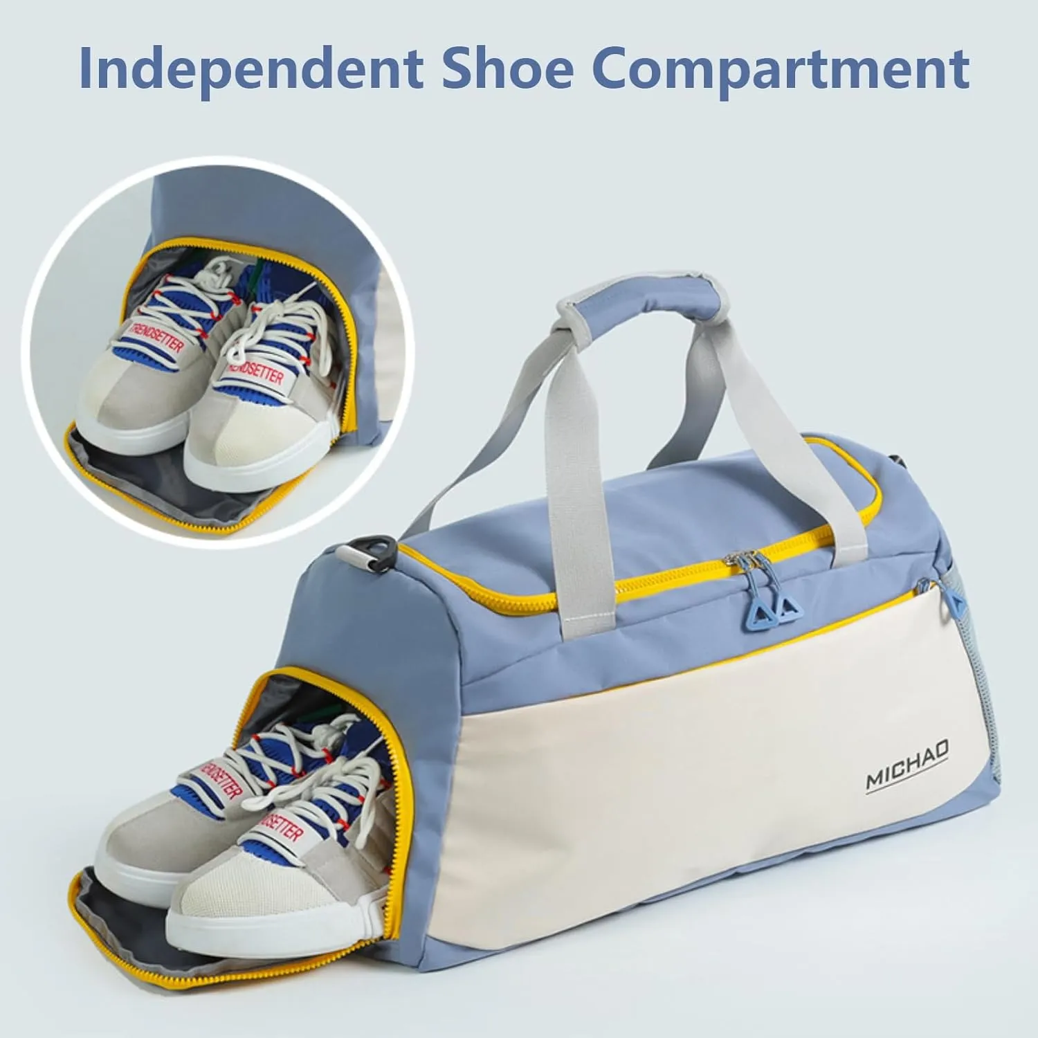 Sports Duffel Bag with Shoes Compartment and Wet Pocket,Gym Bag for Women and Men,Carry-On Bag Waterproof Weekender Bag Luggage Bag Overnight Bag Tote Bags(White)