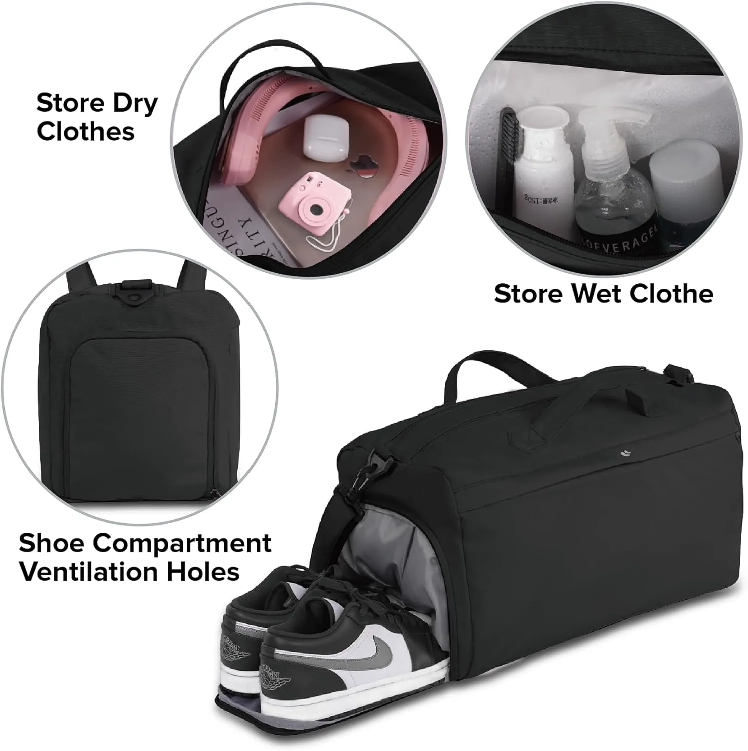 Sports Gym Bag for Women, Travel Workout Duffel Overnight Shoulder Bags with Shoes Compartment and Wet Pocket Lightweight Weekend Waterproof, B-Black04, Travel Bags for Airline Travel