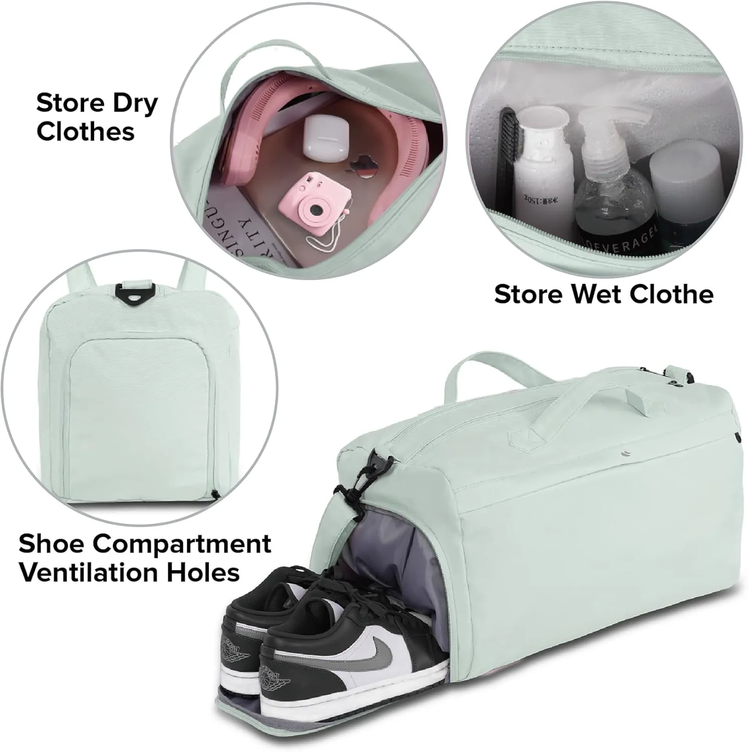 Sports Gym Bag for Women, Travel Workout Duffel Overnight Shoulder Bags with Shoes Compartment and Wet Pocket Lightweight Weekend Waterproof, B-Mint Green04, Travel Bags for Airline Travel