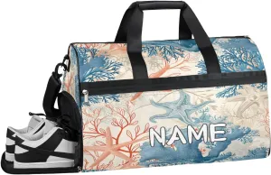 Starfish Coral Print Sports Gym Bag with Wet Pocket & Shoes Compartment Travel Duffel Bag for Women Men Custom Sports Gym Bag Personalized Overnight Stay Weekend Tote Beach Luggage