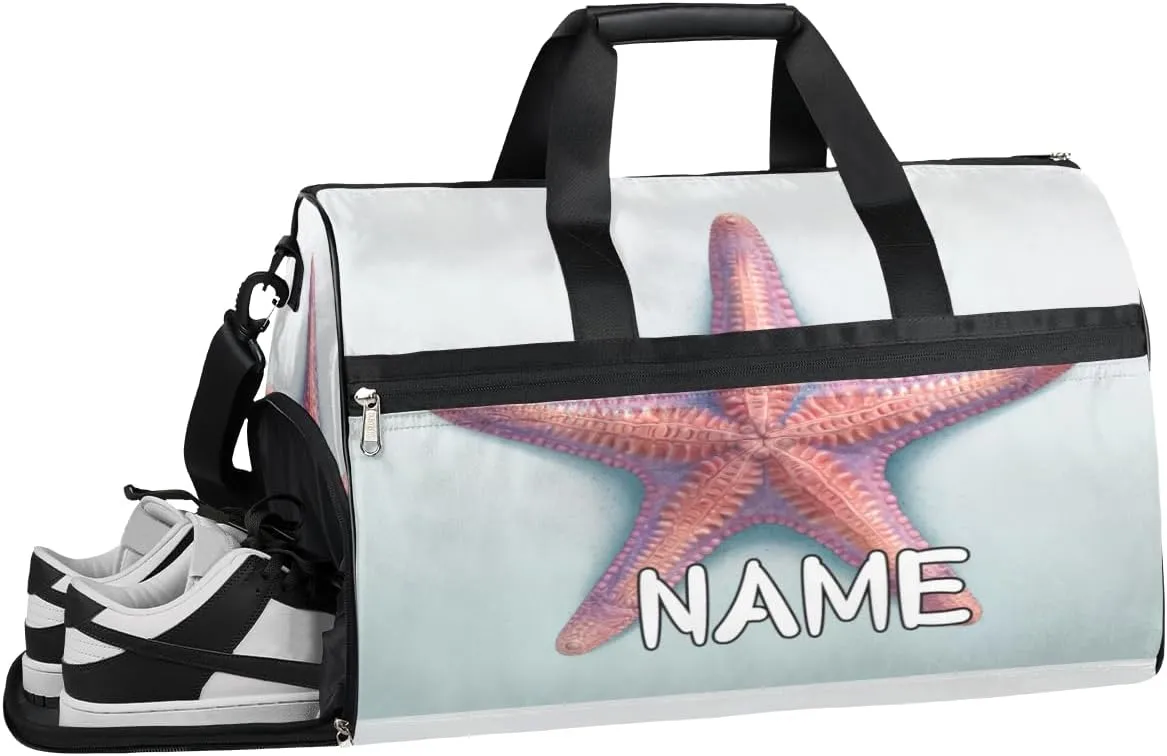 Starfish Ocean Hand Drawn Sports Gym Bag with Wet Pocket & Shoes Compartment Travel Duffel Bag for Women Men Custom Sports Gym Bag Personalized Overnight Stay Weekend Tote Beach Luggage