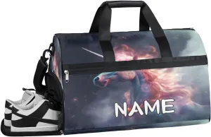 Starry Unicorn Animals Sports Gym Bag with Wet Pocket & Shoes Compartment Travel Duffel Bag for Women Men Custom Sports Gym Bag Personalized Overnight Stay Weekend Tote Beach Luggage
