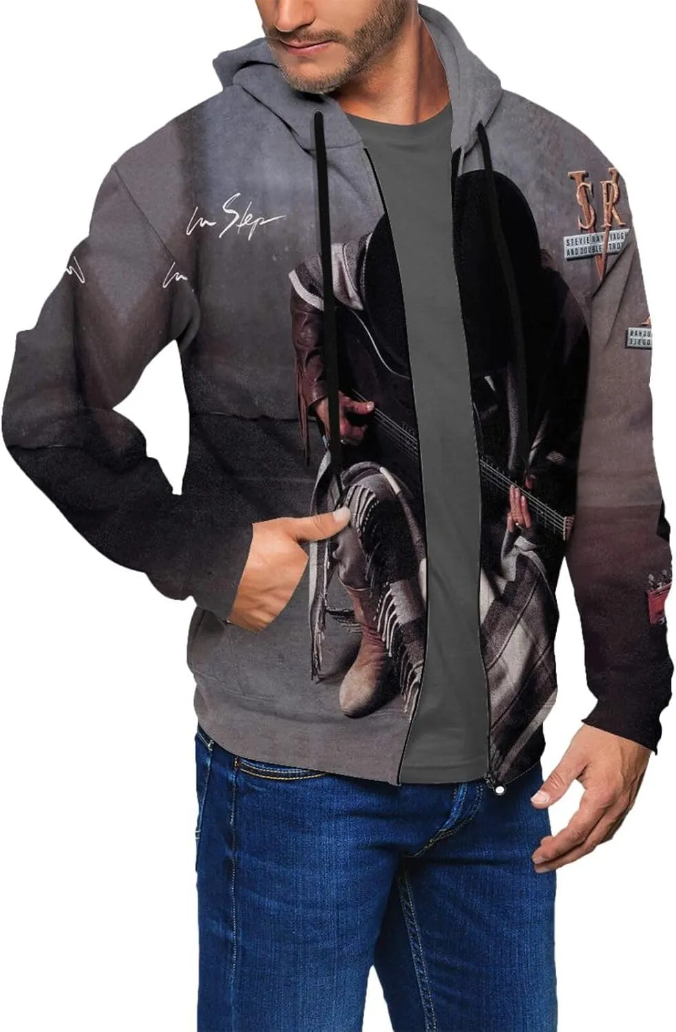 Stevie Ray Music Vaughan Full Zip Hoodie Men'S Casual Sweatshirt Long Sleeve With Pocket Pullover Tops