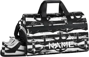 Striped Anchor Print Sports Gym Bag with Wet Pocket & Shoes Compartment Travel Duffel Bag for Women Men Custom Sports Gym Bag Personalized Overnight Stay Weekend Tote Beach Luggage