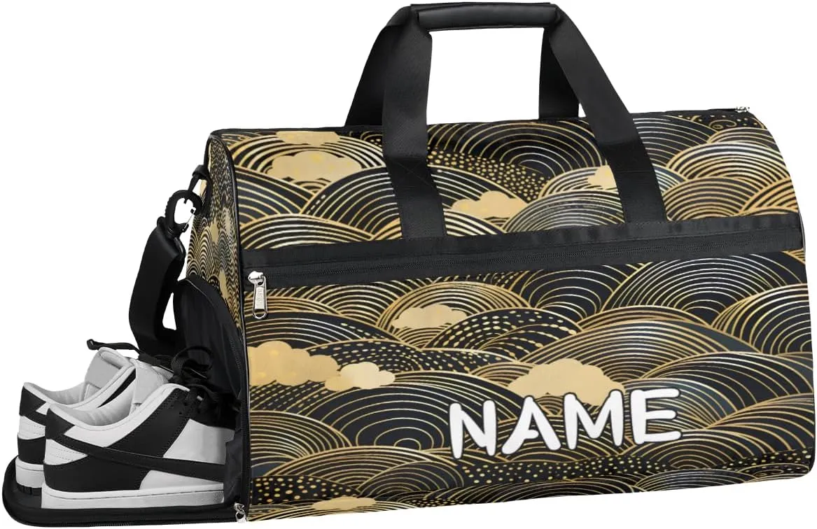 Striped Wave Background Sports Gym Bag with Wet Pocket & Shoes Compartment Travel Duffel Bag for Women Men Custom Sports Gym Bag Personalized Overnight Stay Weekend Tote Beach Luggage