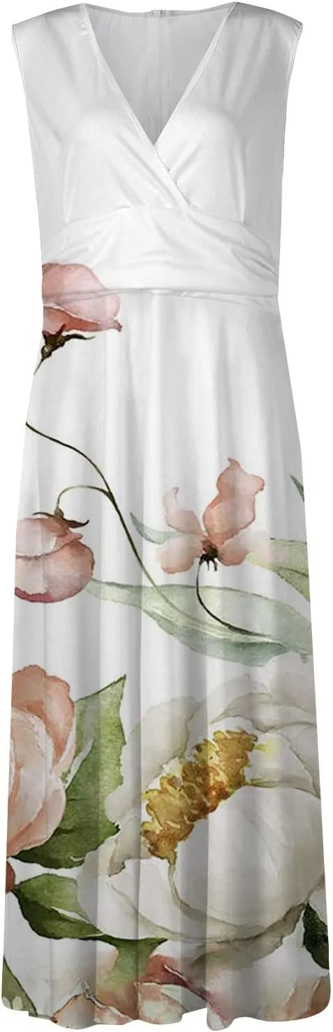 Summer Dresses for Women 2023 Dressy Deep V Neck Cold Shoulder Sleeve Maxi Dyeing Print Floor Length Gown Dresses