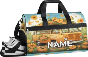Summer Flower Car Sports Gym Bag with Wet Pocket & Shoes Compartment Travel Duffel Bag for Women Men Custom Sports Gym Bag Personalized Overnight Stay Weekend Tote Beach Luggage