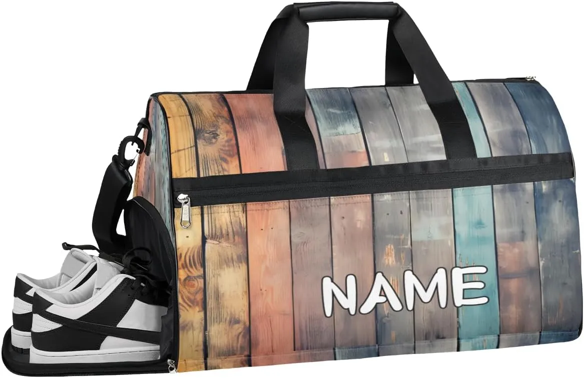 Summer Wood Planks Sports Gym Bag with Wet Pocket & Shoes Compartment Travel Duffel Bag for Women Men Custom Sports Gym Bag Personalized Overnight Stay Weekend Tote Beach Luggage