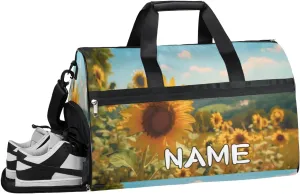 Sunflower Flowers Summer Sports Gym Bag with Wet Pocket & Shoes Compartment Travel Duffel Bag for Women Men Custom Sports Gym Bag Personalized Overnight Stay Weekend Tote Beach Luggage