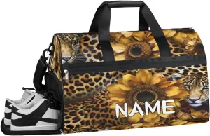 Sunflower Leopard Animal Sports Gym Bag with Wet Pocket & Shoes Compartment Travel Duffel Bag for Women Men Custom Sports Gym Bag Personalized Overnight Stay Weekend Tote Beach Luggage