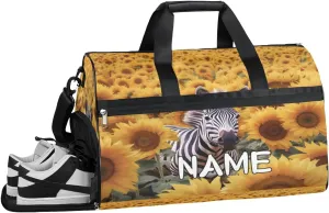 Sunflower Zebra Animal Sports Gym Bag with Wet Pocket & Shoes Compartment Travel Duffel Bag for Women Men Custom Sports Gym Bag Personalized Overnight Stay Weekend Tote Beach Luggage