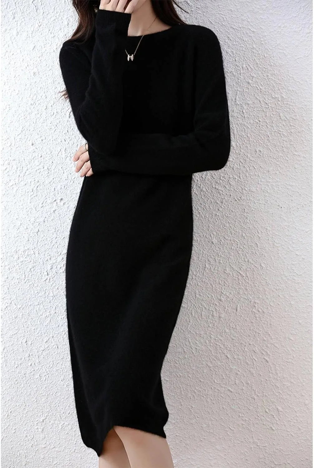 Sweater Dress Women's 100% Merino Wool O-Neck Long Raglan Sleeved Knitted Pullover Crewneck Tops