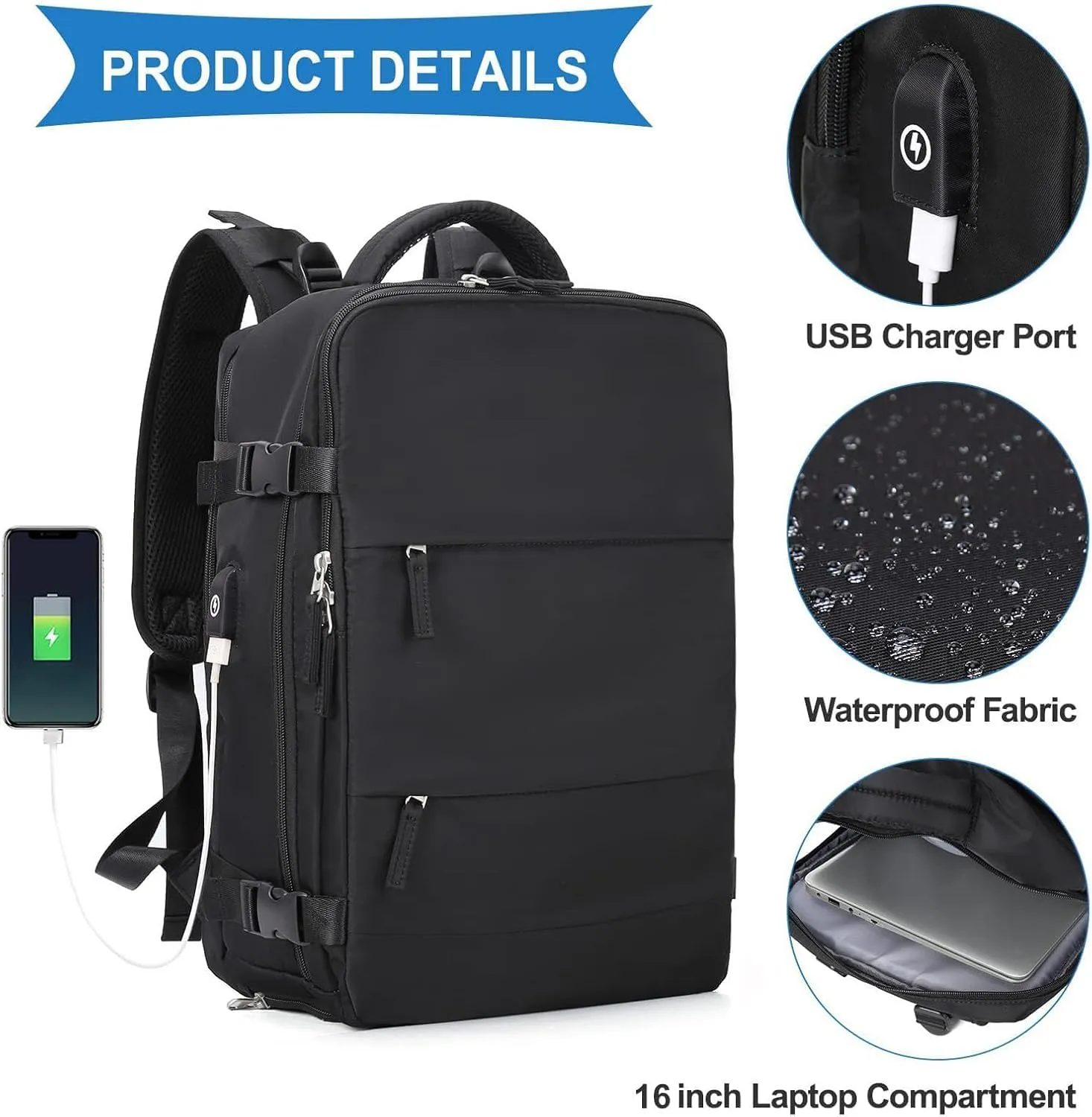 Travel Backpack,Large Laptop Backpack with usb Charging Port,Waterproof Modular Organizer,Flight Approved
