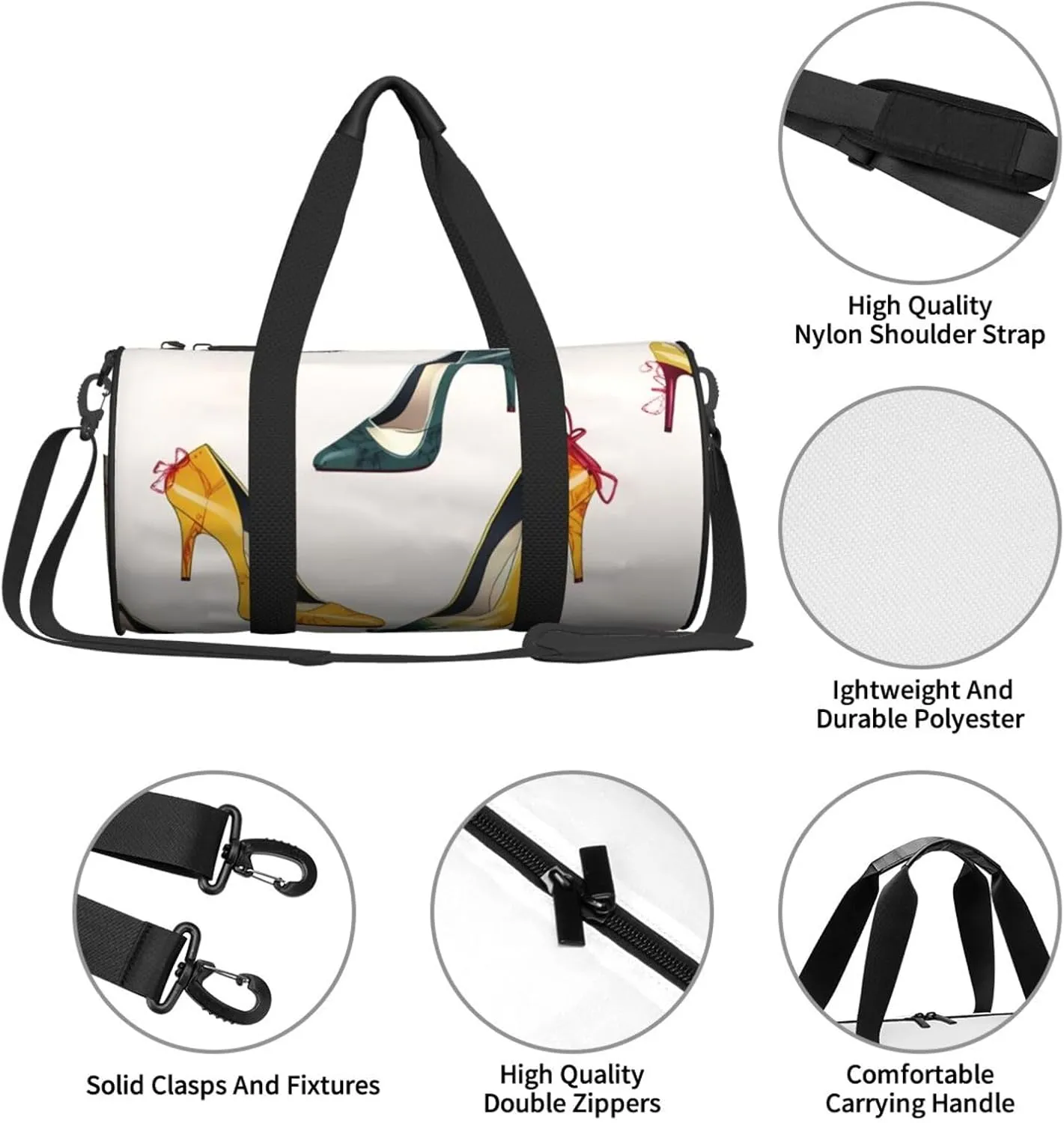 Travel Bag For Women,High Heel Shoes Print Personal Item Duffle Bags,Weekend Travel Duffel Tote Bag,Travel Sport Gym Bag For Men,Airplane Travel Essentials For Flying