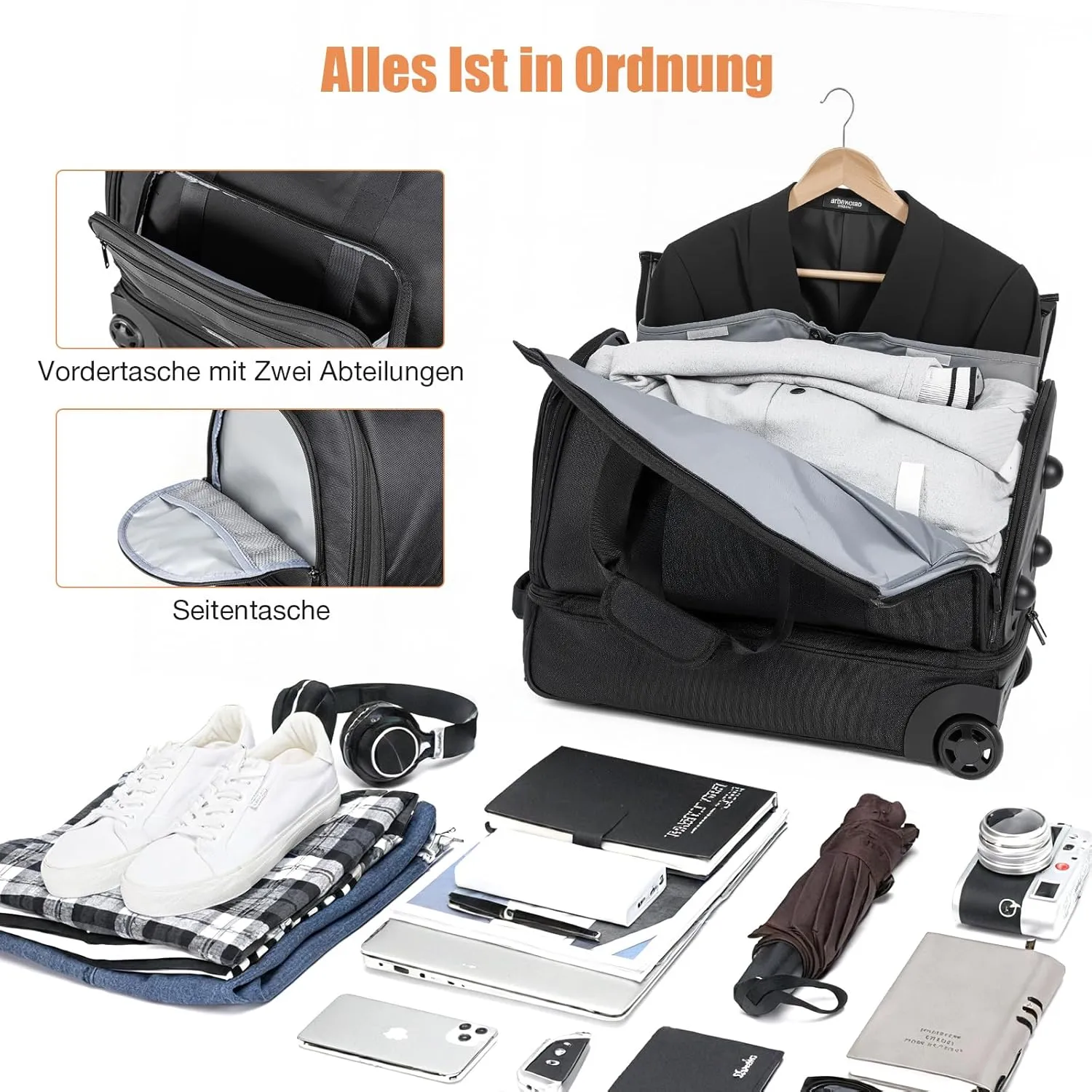 Travel Bag with Wheels, Large Travel Bag Foldable for Men/Women, Suitable for Travel, Weekend Holiday.