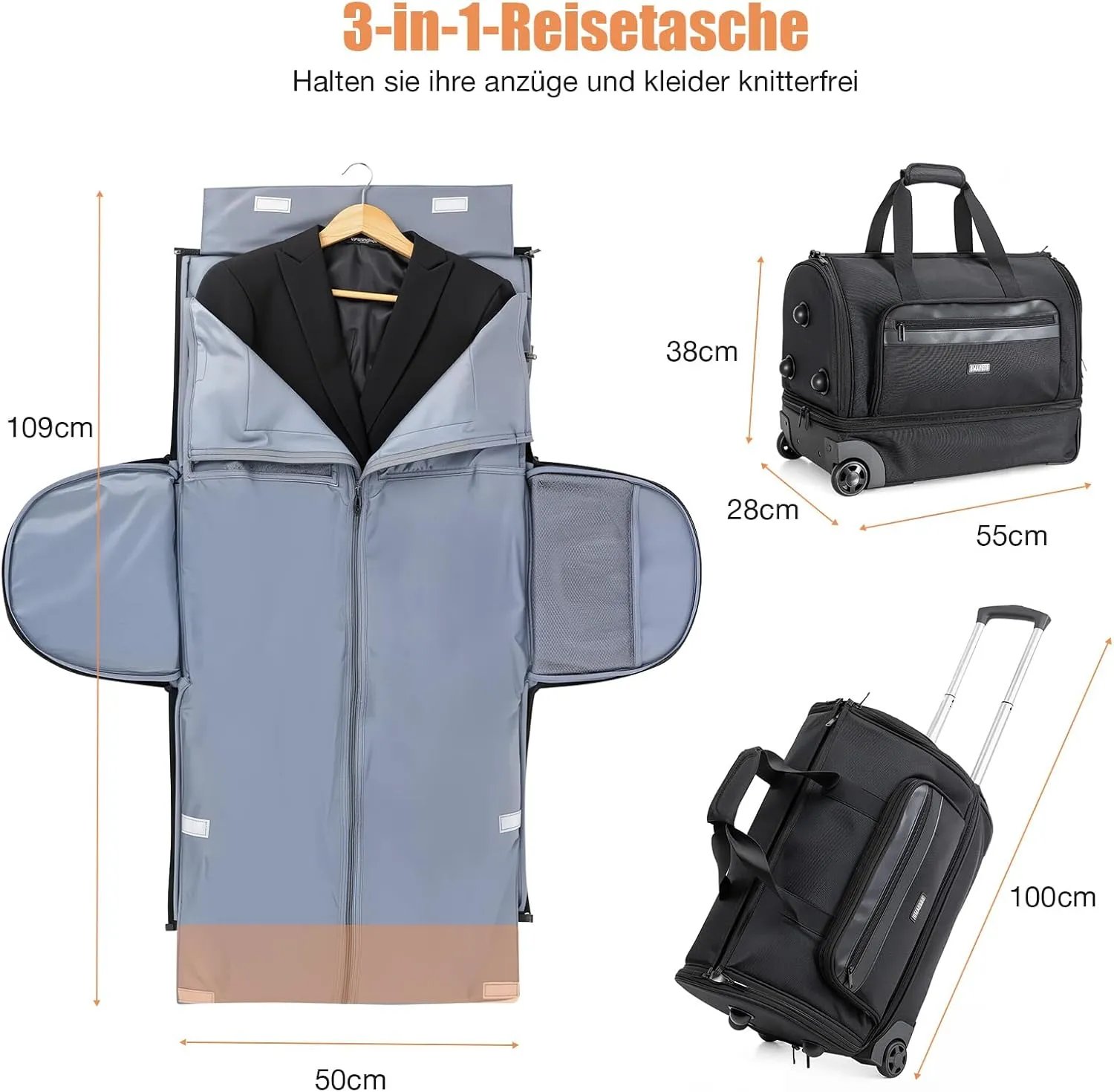 Travel Bag with Wheels, Large Travel Bag Foldable for Men/Women, Suitable for Travel, Weekend Holiday.