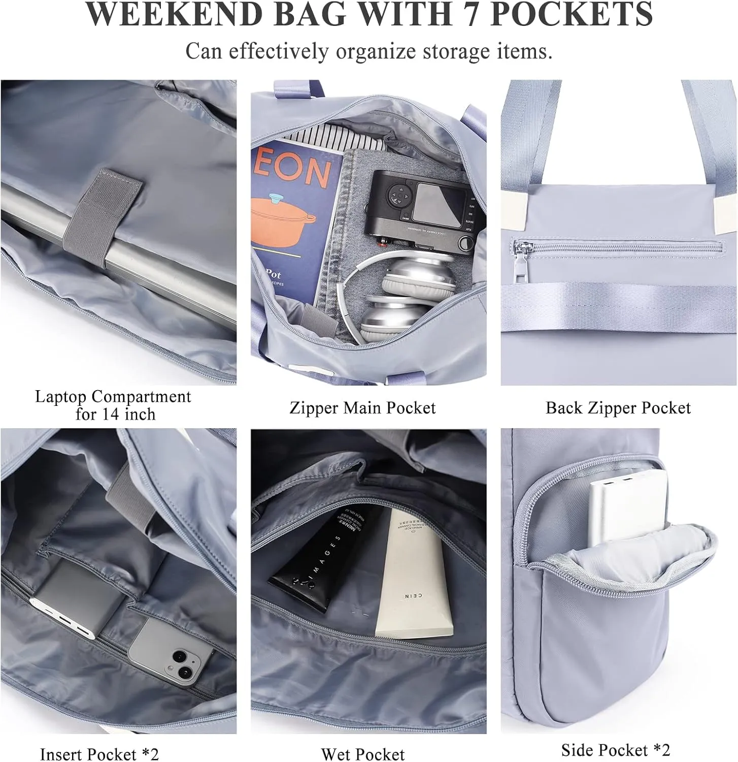 Travel Duffel Bag, Sports Tote Bag, Shoulder Weekender Overnight Bag for Women(P-Blue Purple with Laptop Pocket)