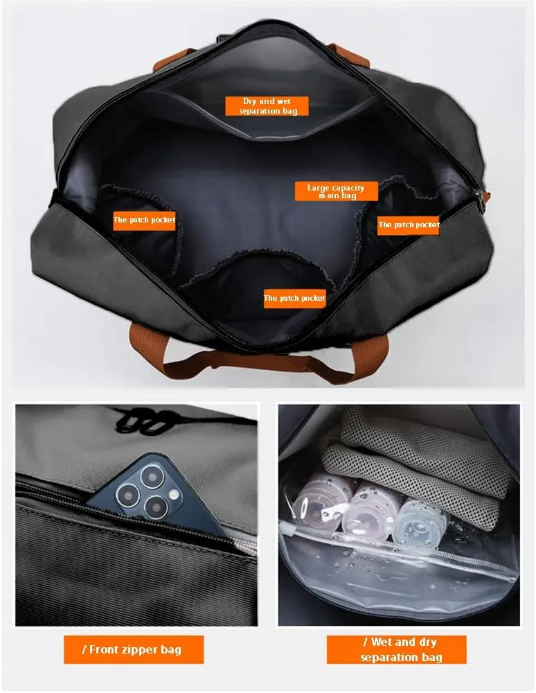 Travel Duffel Bag with Shoes Compartment, Sport Gym Duffle Holdall Bag Training Handbag Yoga Bag Travel Overnight,Waterproof Large Sports Duffel Bag Training Handbag Black 46 * 28 * 25cm
