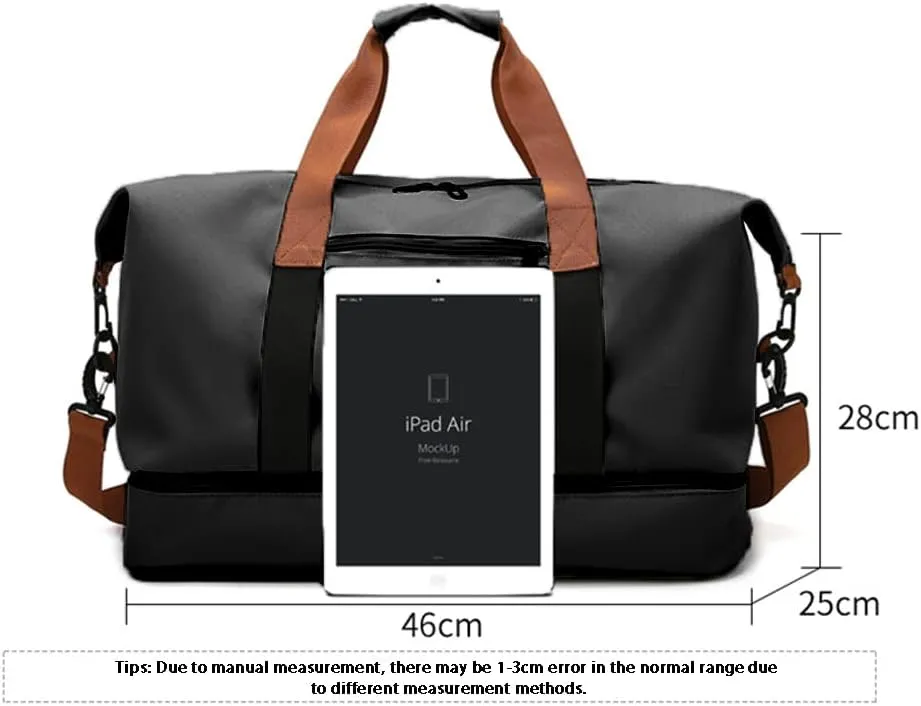 Travel Duffel Bag with Shoes Compartment, Sport Gym Duffle Holdall Bag Training Handbag Yoga Bag Travel Overnight,Waterproof Large Sports Duffel Bag Training Handbag Black 46 * 28 * 25cm