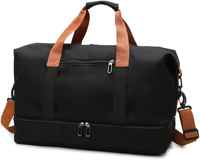 Travel Duffel Bag with Shoes Compartment, Sport Gym Duffle Holdall Bag Training Handbag Yoga Bag Travel Overnight,Waterproof Large Sports Duffel Bag Training Handbag Black 46 * 28 * 25cm