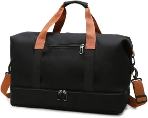 Travel Duffel Bag with Shoes Compartment, Sport Gym Duffle Holdall Bag Training Handbag Yoga Bag Travel Overnight,Waterproof Large Sports Duffel Bag Training Handbag Black 46 * 28 * 25cm