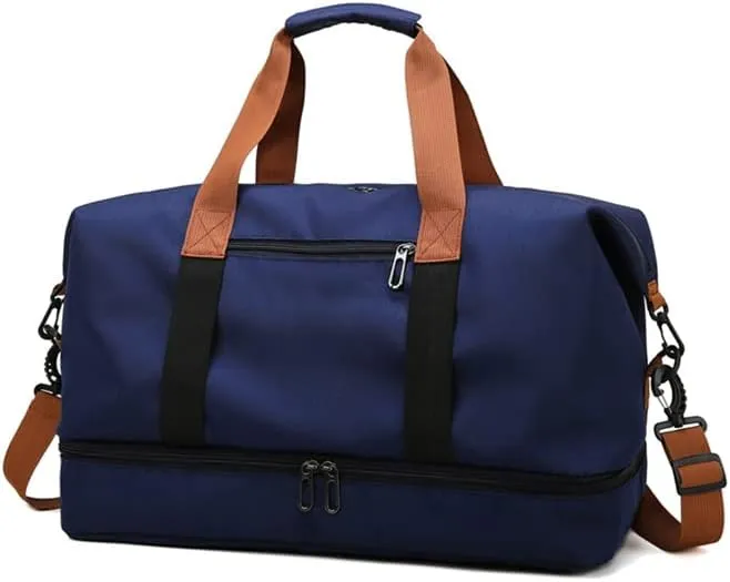 Travel Duffel Bag with Shoes Compartment, Sport Gym Duffle Holdall Bag Training Handbag Yoga Bag Travel Overnight,Waterproof Large Sports Duffel Bag Training Handbag Blue 46 * 28 * 25cm