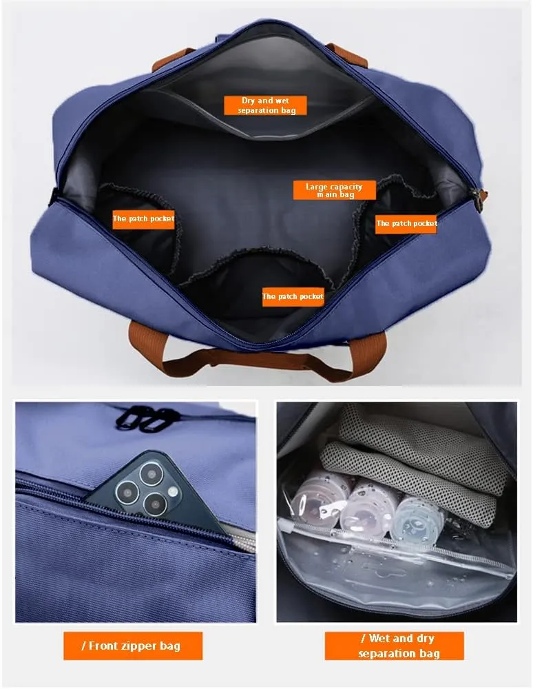 Travel Duffel Bag with Shoes Compartment, Sport Gym Duffle Holdall Bag Training Handbag Yoga Bag Travel Overnight,Waterproof Large Sports Duffel Bag Training Handbag Blue 46 * 28 * 25cm