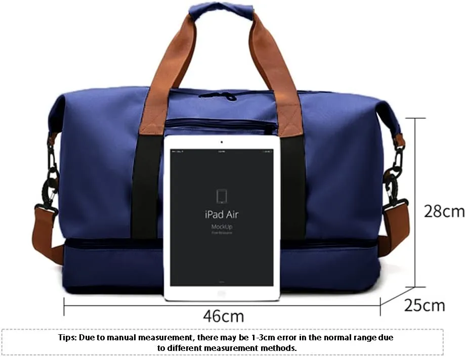 Travel Duffel Bag with Shoes Compartment, Sport Gym Duffle Holdall Bag Training Handbag Yoga Bag Travel Overnight,Waterproof Large Sports Duffel Bag Training Handbag Blue 46 * 28 * 25cm