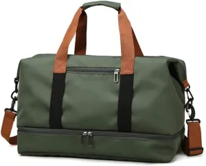Travel Duffel Bag with Shoes Compartment, Sport Gym Duffle Holdall Bag Training Handbag Yoga Bag Travel Overnight,Waterproof Large Sports Duffel Bag Training Handbag Green 46 * 28 * 25cm