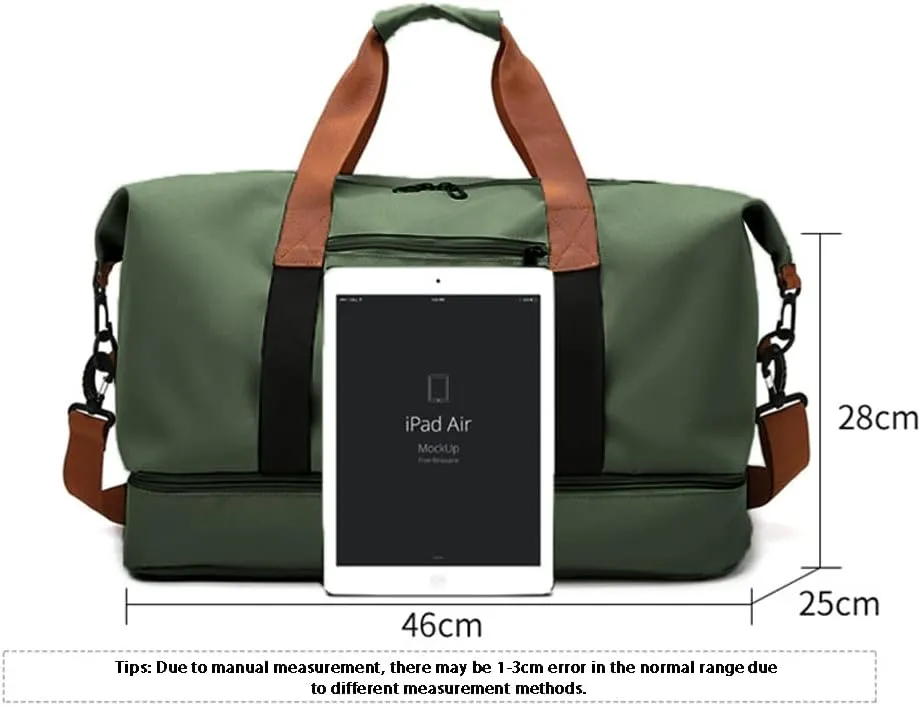 Travel Duffel Bag with Shoes Compartment, Sport Gym Duffle Holdall Bag Training Handbag Yoga Bag Travel Overnight,Waterproof Large Sports Duffel Bag Training Handbag Green 46 * 28 * 25cm