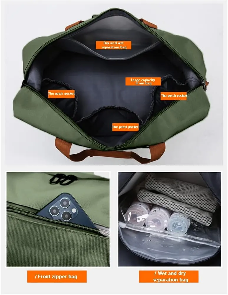 Travel Duffel Bag with Shoes Compartment, Sport Gym Duffle Holdall Bag Training Handbag Yoga Bag Travel Overnight,Waterproof Large Sports Duffel Bag Training Handbag Green 46 * 28 * 25cm