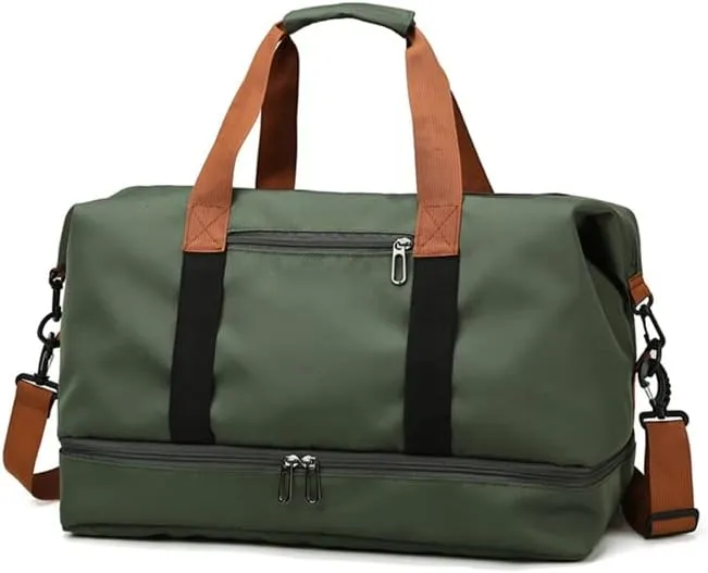 Travel Duffel Bag with Shoes Compartment, Sport Gym Duffle Holdall Bag Training Handbag Yoga Bag Travel Overnight,Waterproof Large Sports Duffel Bag Training Handbag Green 46 * 28 * 25cm