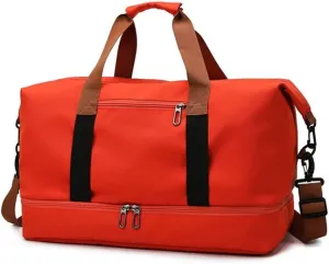 Travel Duffel Bag with Shoes Compartment, Sport Gym Duffle Holdall Bag Training Handbag Yoga Bag Travel Overnight,Waterproof Large Sports Duffel Bag Training Handbag Orange 46 * 28 * 25cm