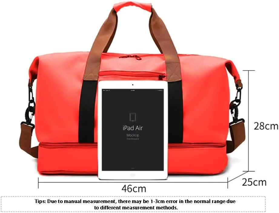 Travel Duffel Bag with Shoes Compartment, Sport Gym Duffle Holdall Bag Training Handbag Yoga Bag Travel Overnight,Waterproof Large Sports Duffel Bag Training Handbag Orange 46 * 28 * 25cm