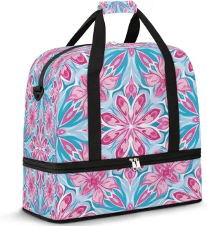 Travel Duffel Bags Bohemian Floral Foldable Weekender Bags for Women with Shoes Compartment Waterproof & Tear Resistant Carry on Overnight Luggage Duffel Bag Shoulder Sports Tote Bag,A-338