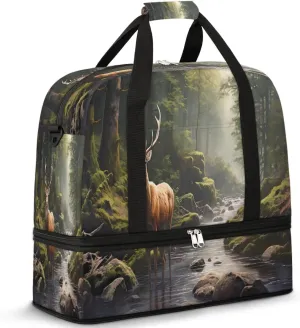 Travel Duffel Bags Forest Deer Foldable Weekender Bags for Women with Shoes Compartment Waterproof & Tear Resistant Carry on Overnight Luggage Duffel Bag Shoulder Sports Tote Bag,B-1036