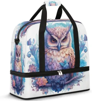 Travel Duffel Bags Watercolor Owl Foldable Weekender Bags for Women with Shoes Compartment Waterproof & Tear Resistant Carry on Overnight Luggage Duffel Bag Shoulder Sports Tote Bag,A-122