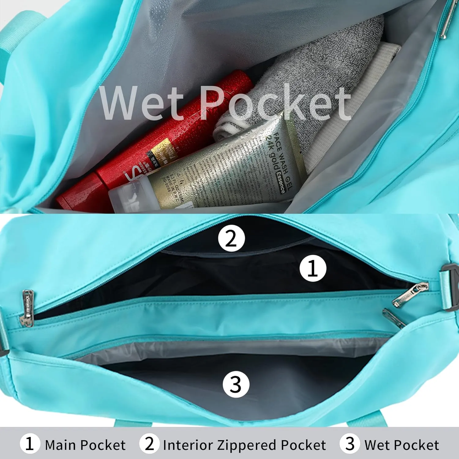 Travel Duffle Bag, Sports Tote Bag for Women,Overnight Travel Weekender Bags for Women with Wet Pocket,Carry on Duffel Bags for Traveling (Green)(Green-Insulation Bags)