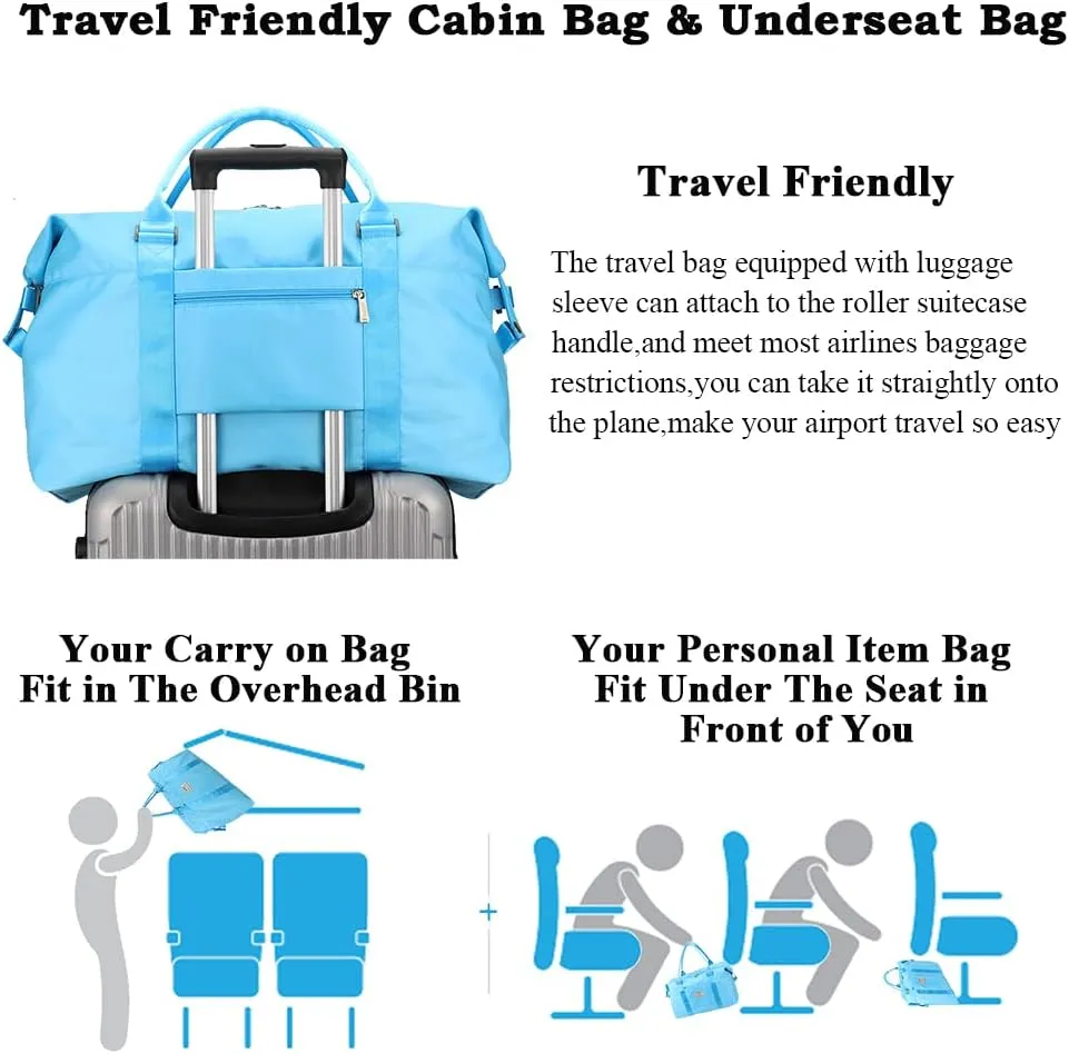 Travel Duffle Bag,COLOY Sports Tote COLOY Bag for Women,Overnight Travel Weekender Bags for Women with Wet Pocket,Carry on Duffel Bags for Traveling (Green)(Blue-tote bag)