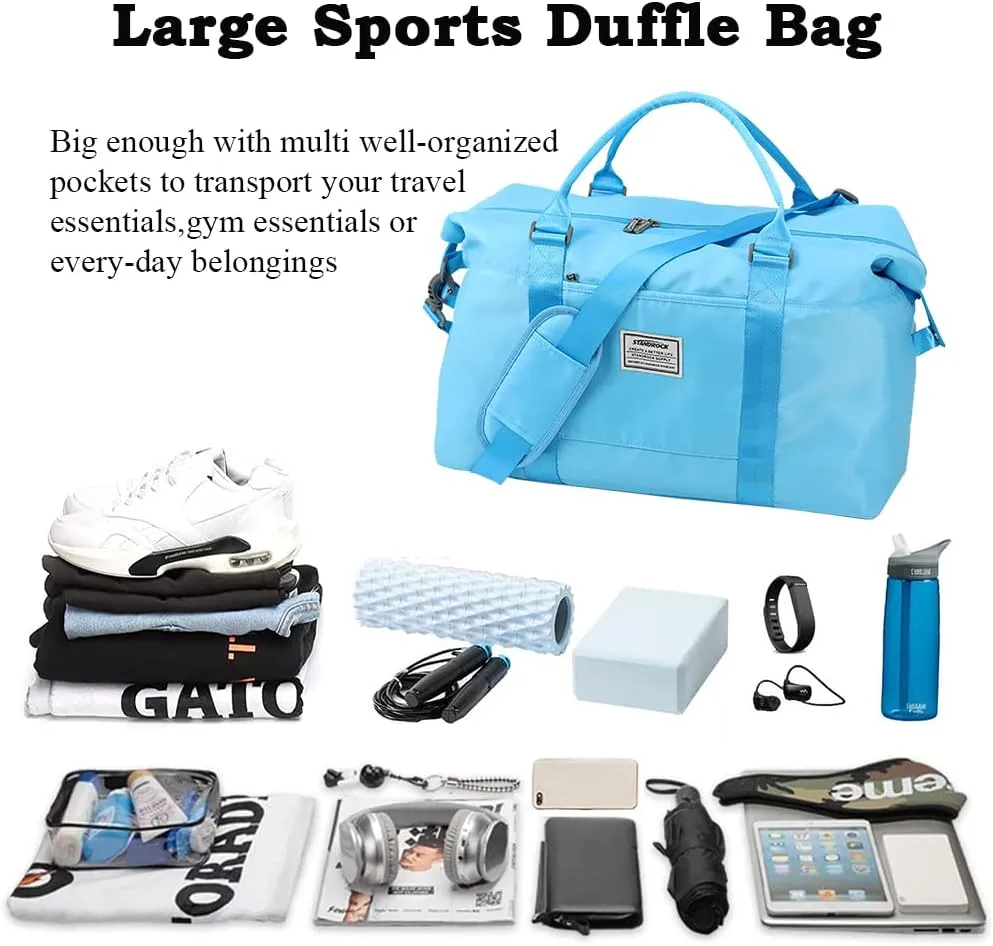 Travel Duffle Bag,COLOY Sports Tote COLOY Bag for Women,Overnight Travel Weekender Bags for Women with Wet Pocket,Carry on Duffel Bags for Traveling (Green)(Blue-tote bag)