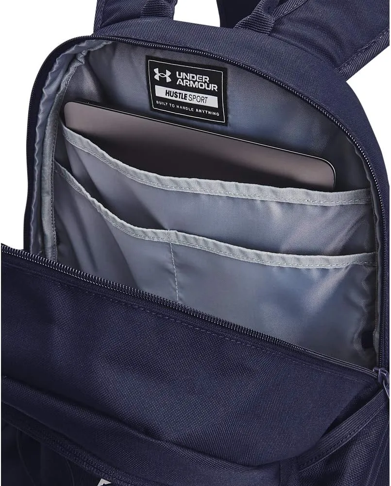 Under Armour Unisex-Adult Hustle Sport Backpack , Midnight Navy (410)/Metallic Silver , One Size Fits All
