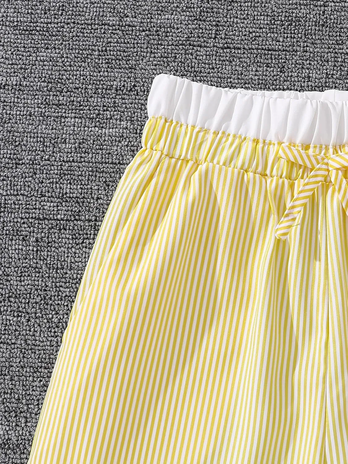 Verdusa Girl's Striped Print Bow Knot Elastic Waist Straight Leg Pants Long Trousers