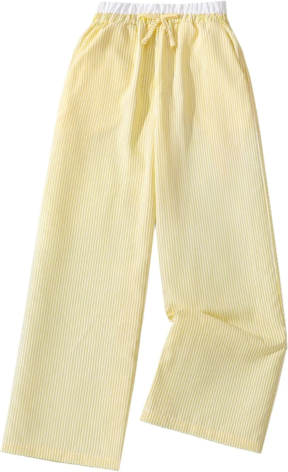 Verdusa Girl's Striped Print Bow Knot Elastic Waist Straight Leg Pants Long Trousers