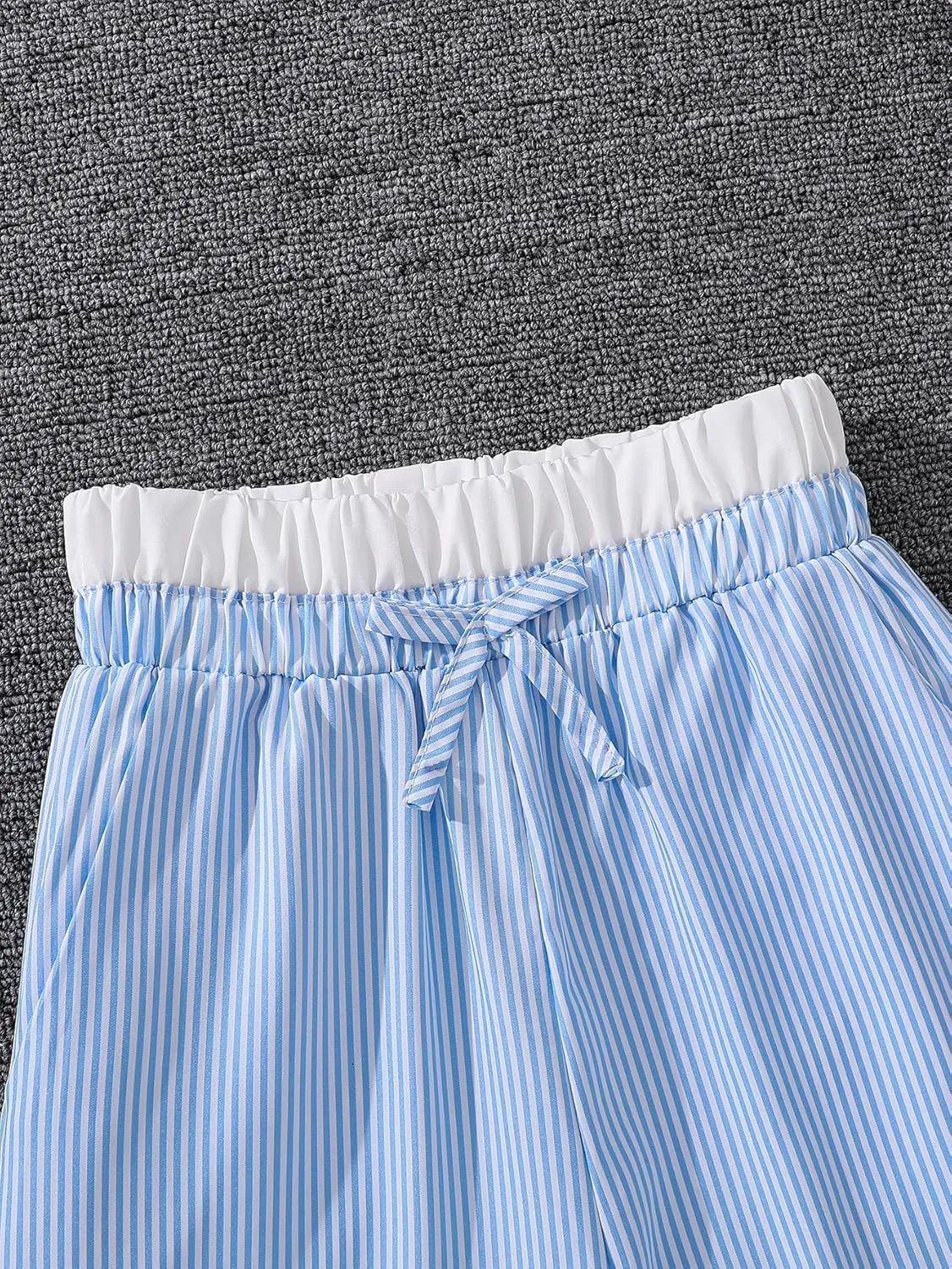 Verdusa Girl's Striped Print Bow Knot Elastic Waist Straight Leg Pants Long Trousers