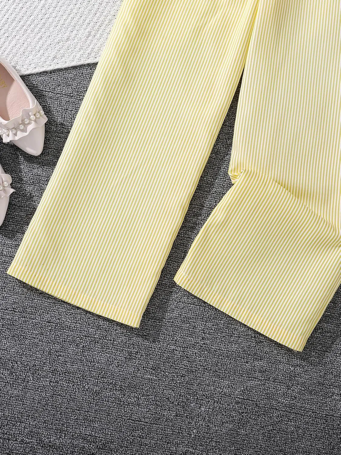 Verdusa Girl's Striped Print Bow Knot Elastic Waist Straight Leg Pants Long Trousers