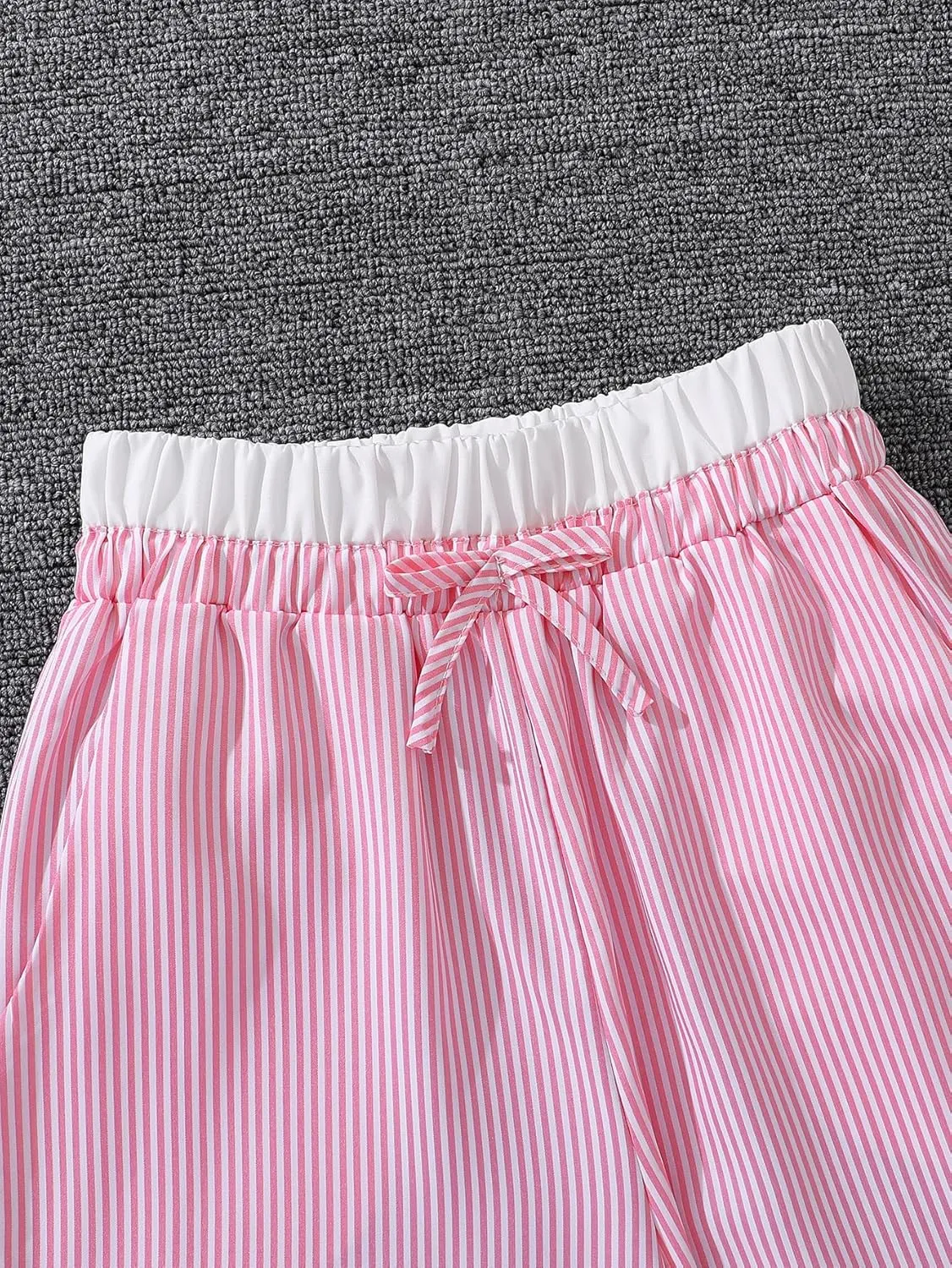 Verdusa Girl's Striped Print Bow Knot Elastic Waist Straight Leg Pants Long Trousers