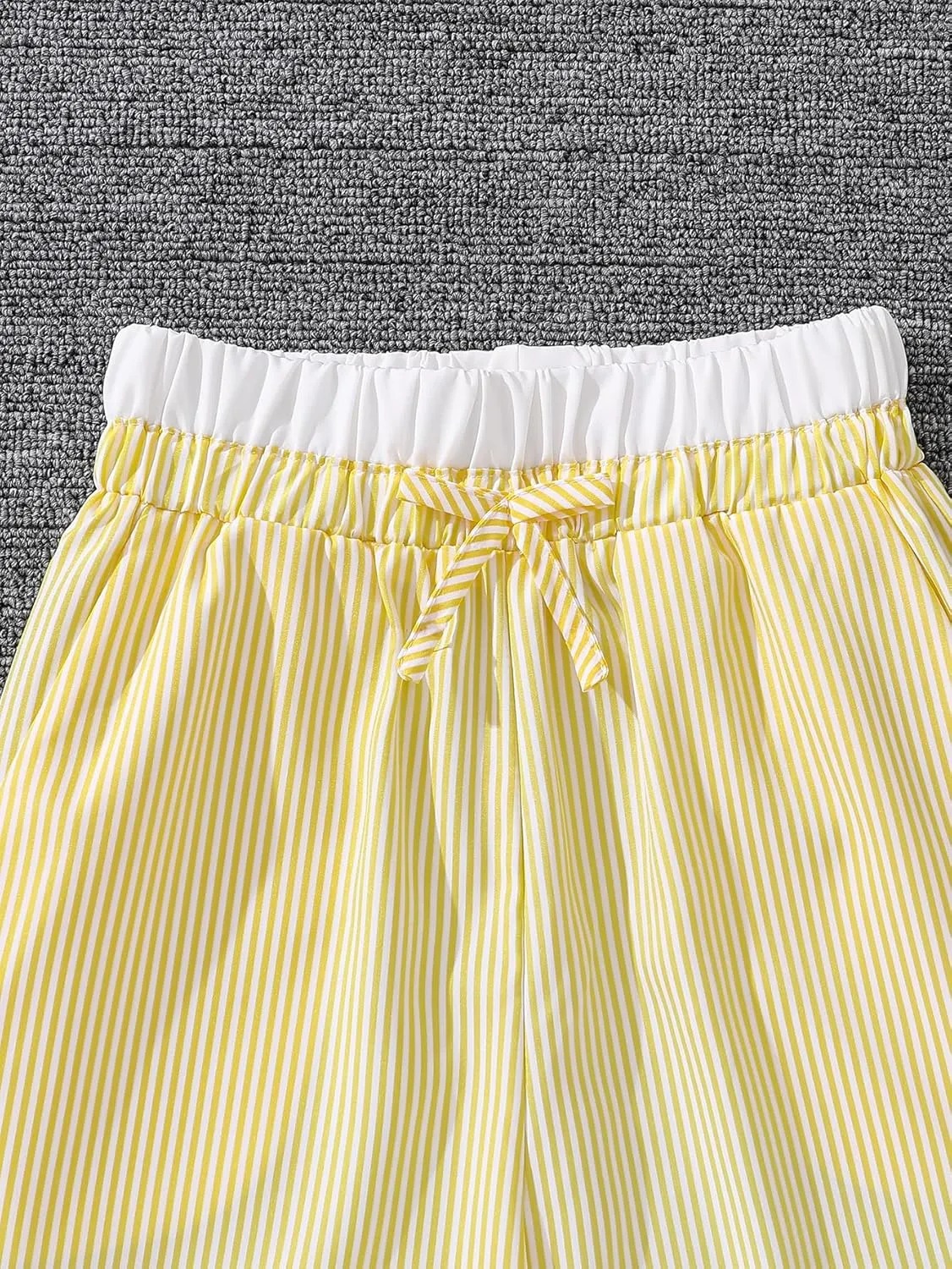 Verdusa Girl's Striped Print Bow Knot Elastic Waist Straight Leg Pants Long Trousers